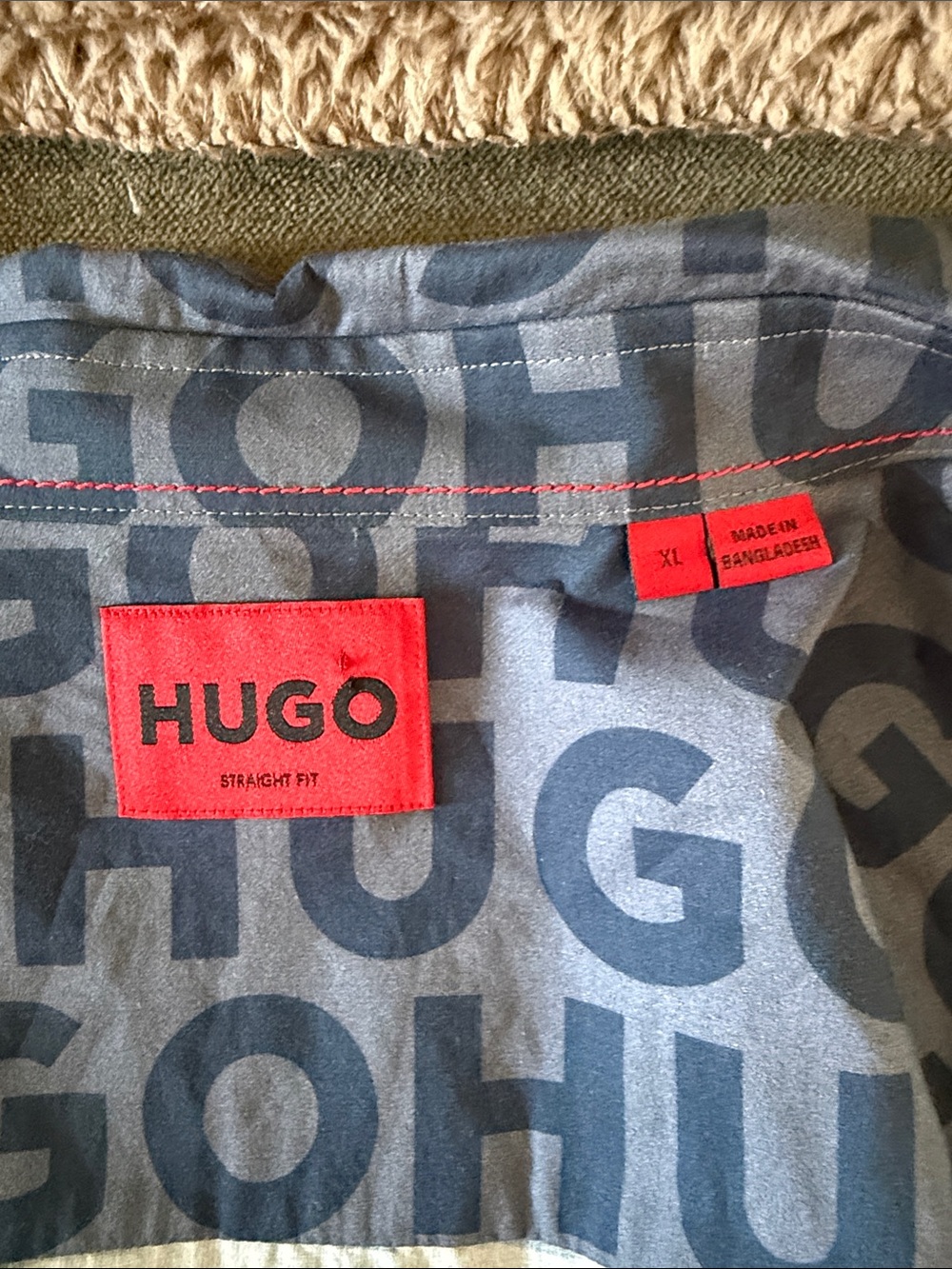 HUGO All-Over Logo Short Sleeve Shirt - Charcoal & Navy - Picture 2 of 3